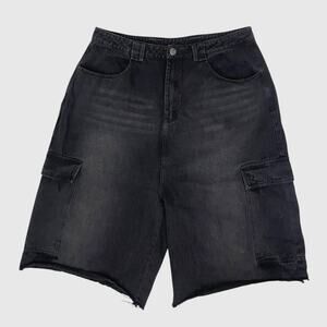 BELACARTES Mens Black Denim Cargo Shorts